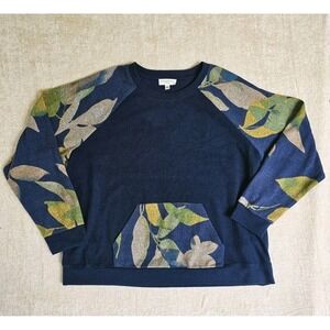 RIO & RIAN Women's Cozy Navy Long Sleeve Sweater With Pouch Sz 1X Lagenlook